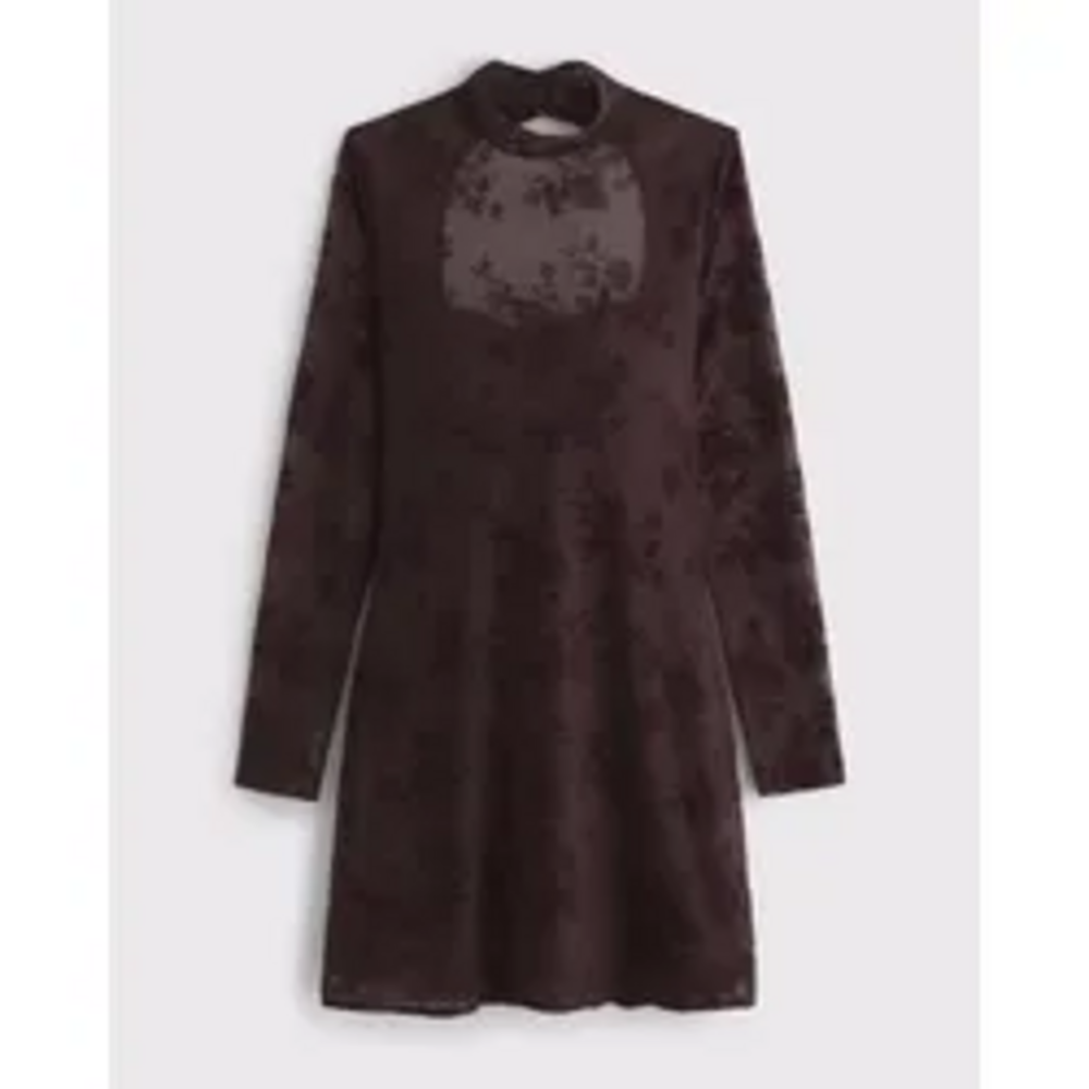 Abercrombie Women's Bra-Free Open-Back Mockneck Mini Dress in Brown
